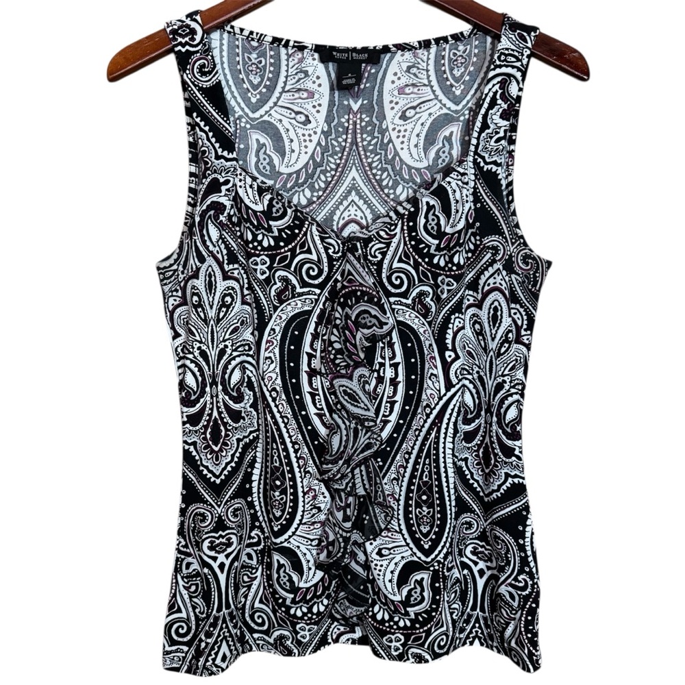 White House Black Market Black and White with purple Paisley Tank